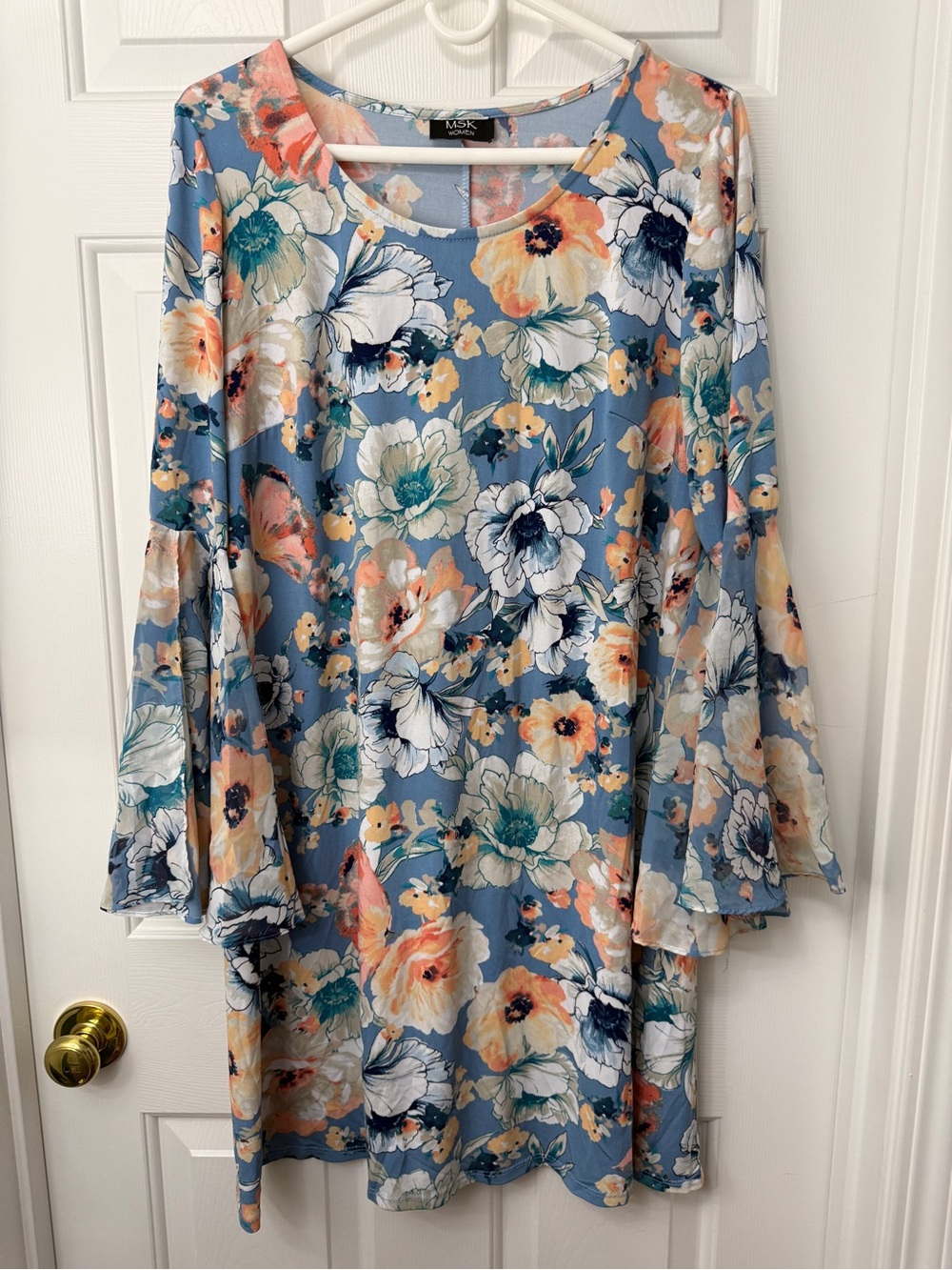MSK Blue Floral Bell-Sleeve Tunic